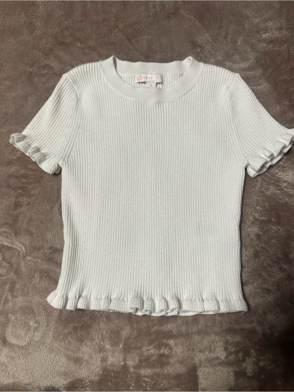 GB girls Cream Ribbed Ruffle Short-Sleeve Tee